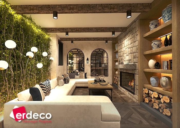 Uskumrukoyde Salon Duvarlarina Antik Dekoratif